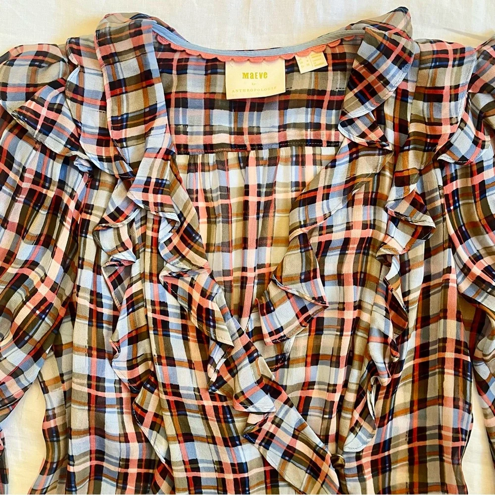 Anthropologie Ruffled Wrap Blouse, Size 0 - Picture 2 of 8